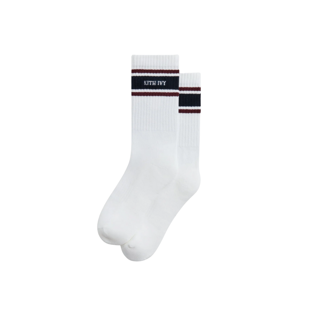 KITH IVY X WILSON SOCKS CREW STRIPE LOGO WHITE / PORT ROYAL