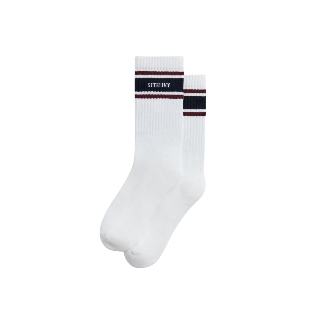 KITH IVY X WILSON SOCKS CREW STRIPE LOGO WHITE / PORT ROYAL