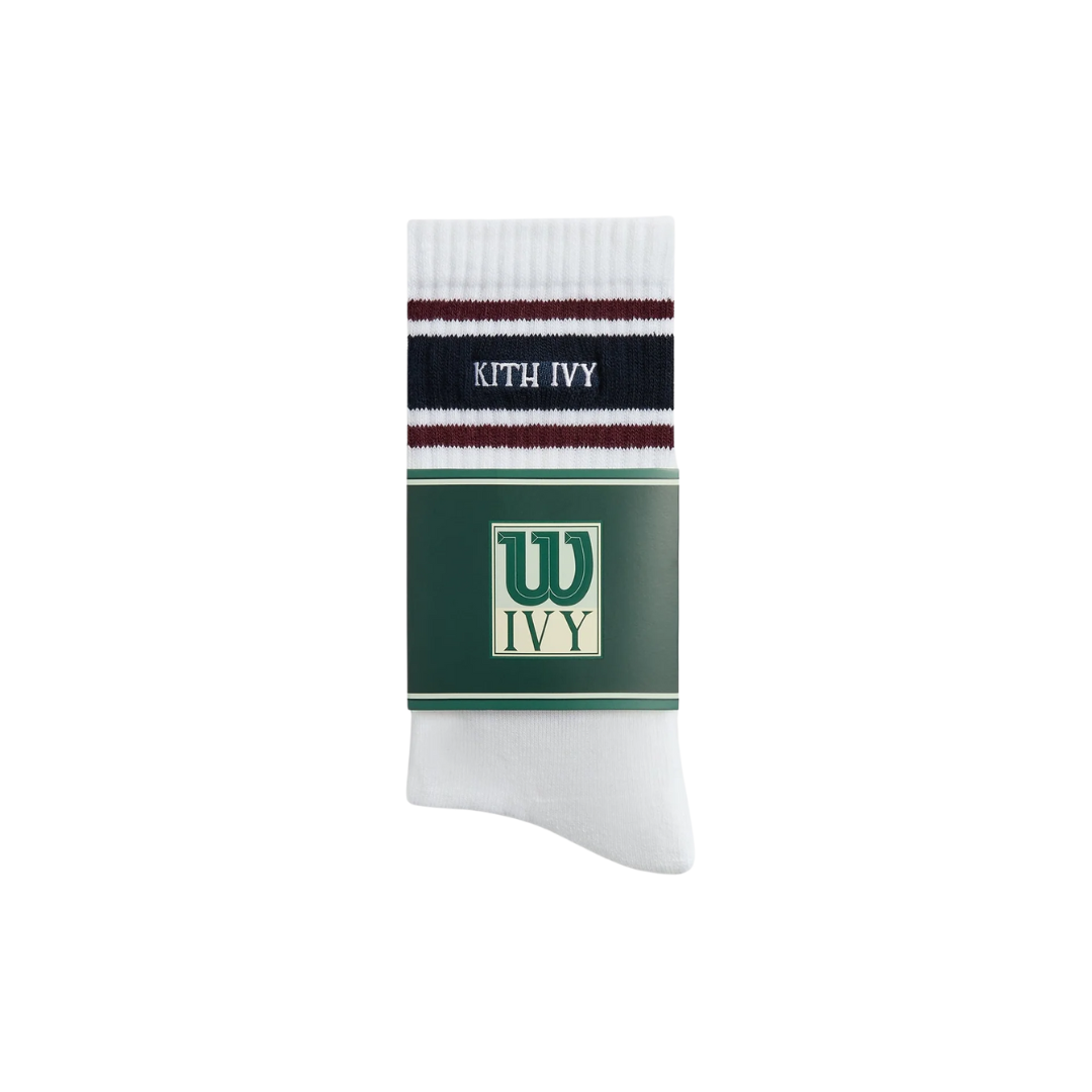 KITH IVY X WILSON SOCKS CREW STRIPE LOGO WHITE / PORT ROYAL