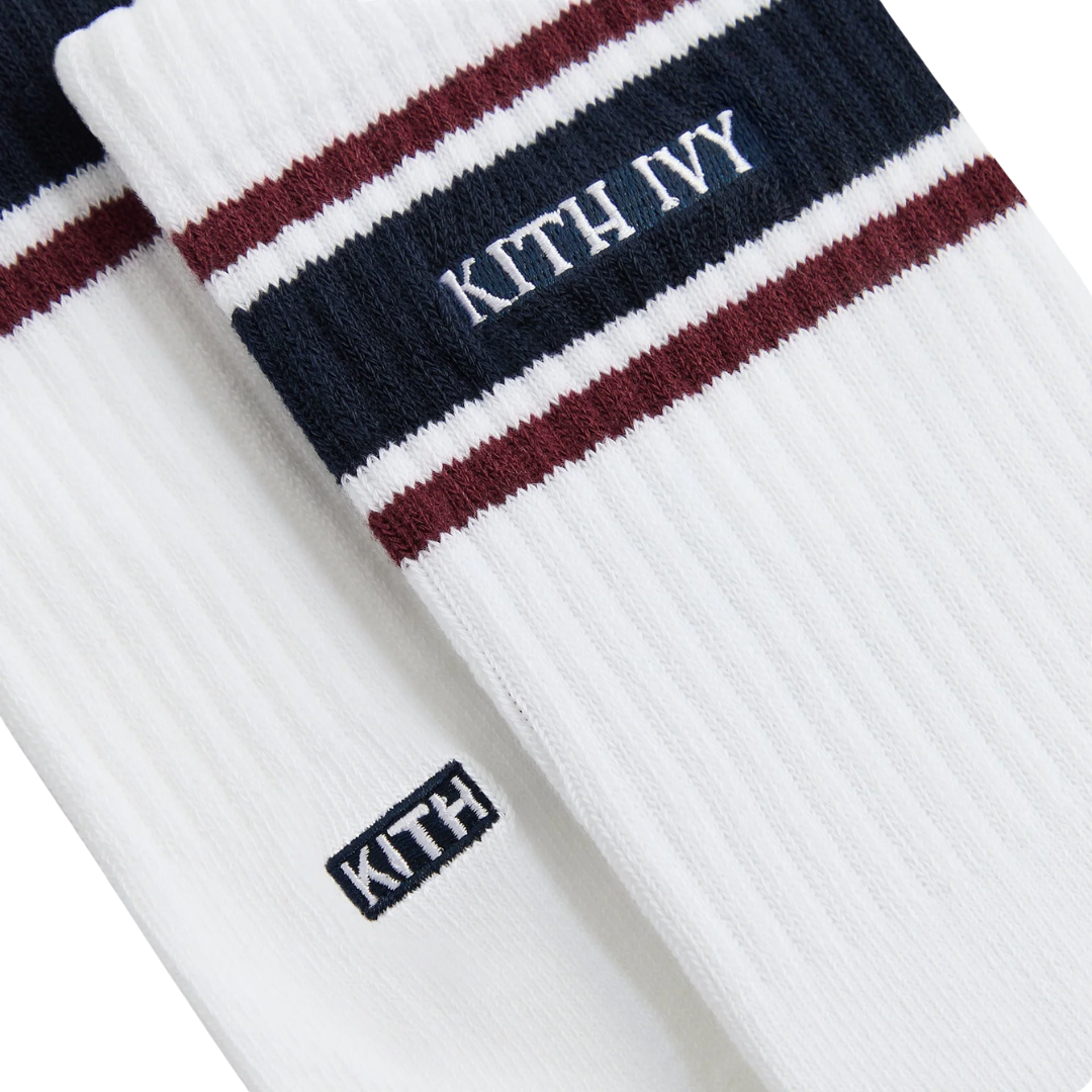 KITH IVY X WILSON SOCKS CREW STRIPE LOGO WHITE / PORT ROYAL