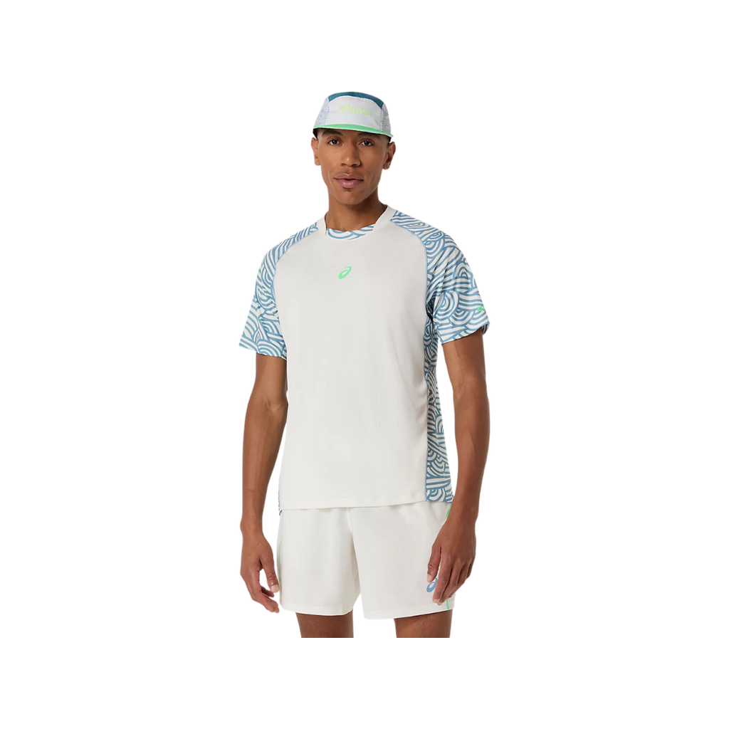ASICS T-SHIRT MEN COURT PRINT SS TOP CREAM BLUE